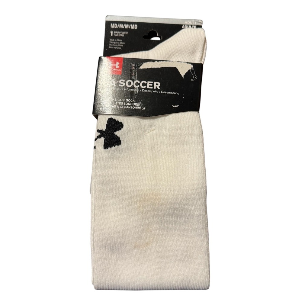 Under Armour Mens Soccer Socks White Over The Calf Performance MD 1264790-100